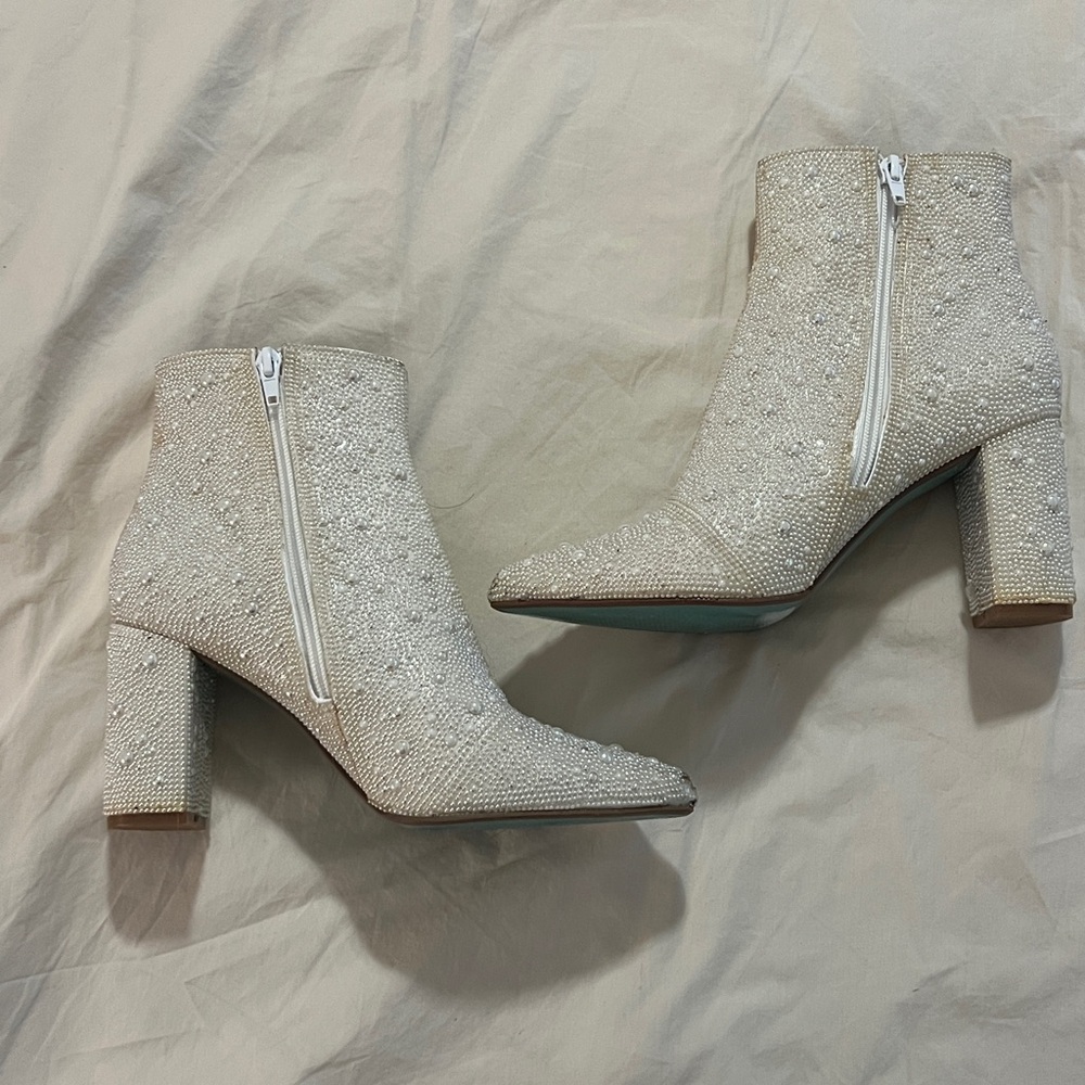 Betsey Johnson White/Cream Pearl Ankle Boots